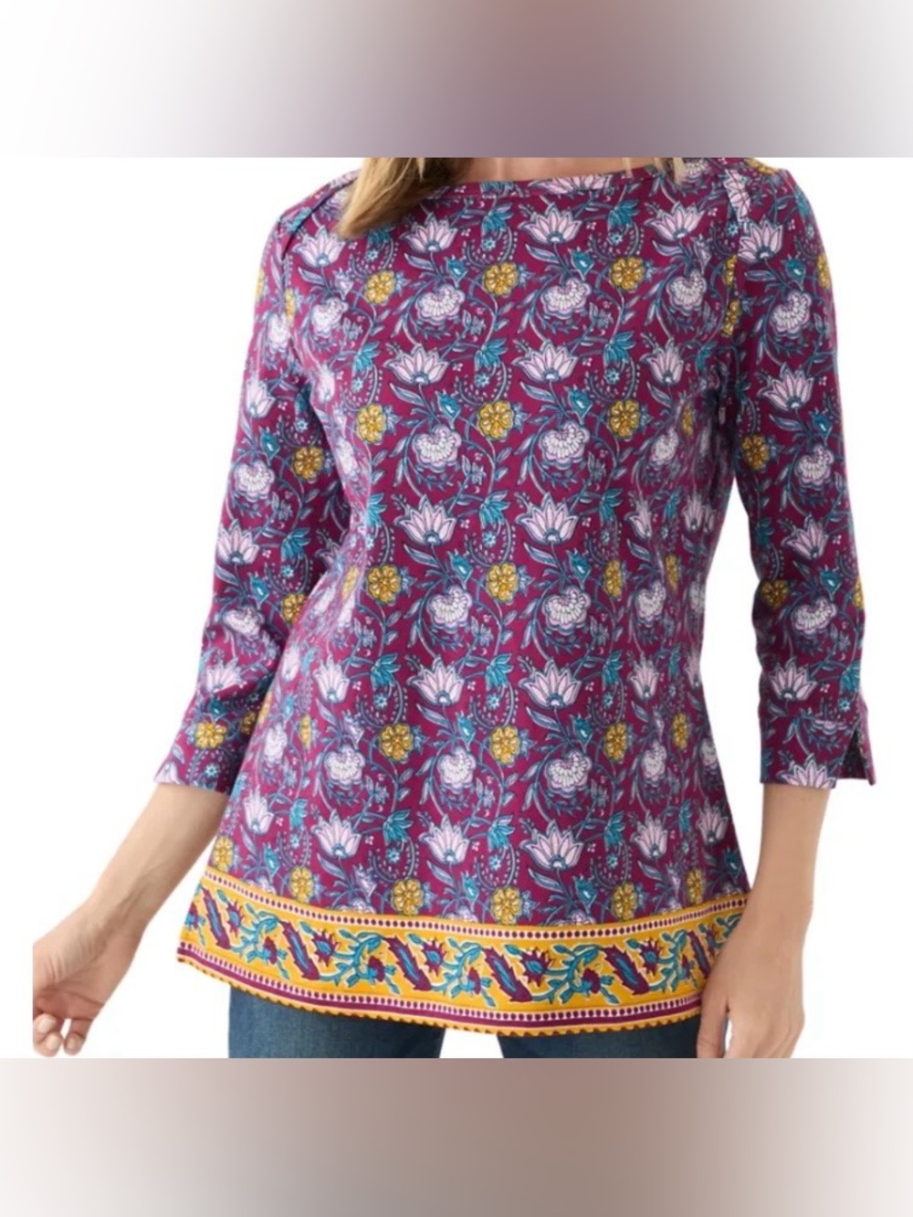 Kim Rodger’s NWT Women's Purple Floral Bohemian Boatneck Top